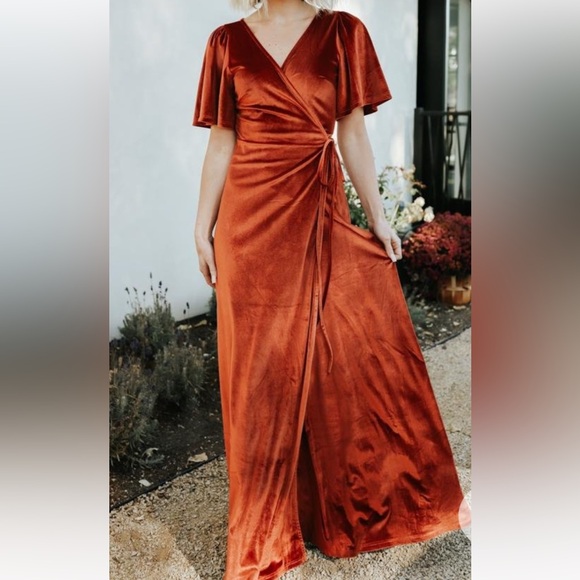 NEW Baltic Born Copper Velour Wrap Maxi Dress Size XL - Picture 1 of 6
